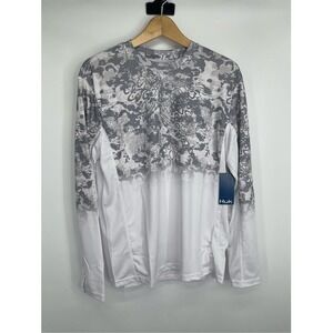 Mens Huk ICON X Tide Change Fade Long Sleeved Performance Fishing tee white/gray